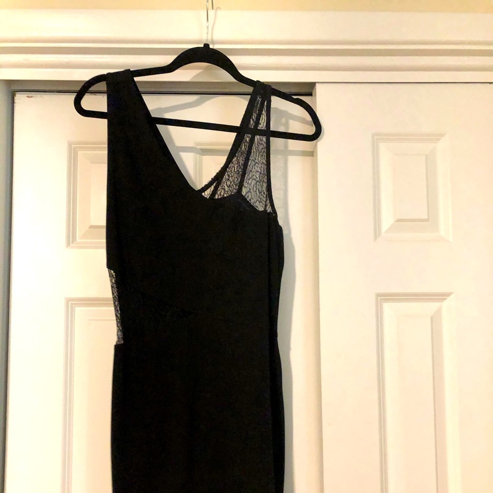 French connection LBD with lace cutouts